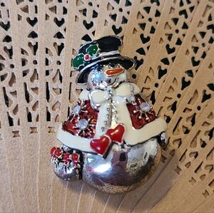 Estate Red and Silver Snowman Brooch